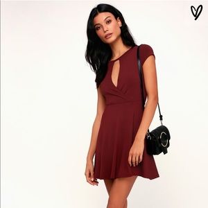 Lulu’s Burgundy Surplice Skater Dress